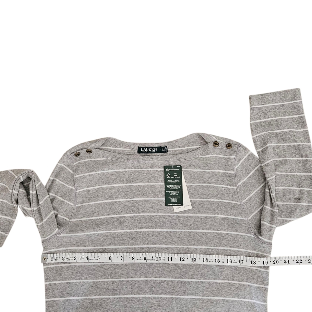Lauren Ralph Lauren Women's Top NEW Size XL Gray White Stripes 3/4 Sleeve Cotton - Picture 8 of 13
